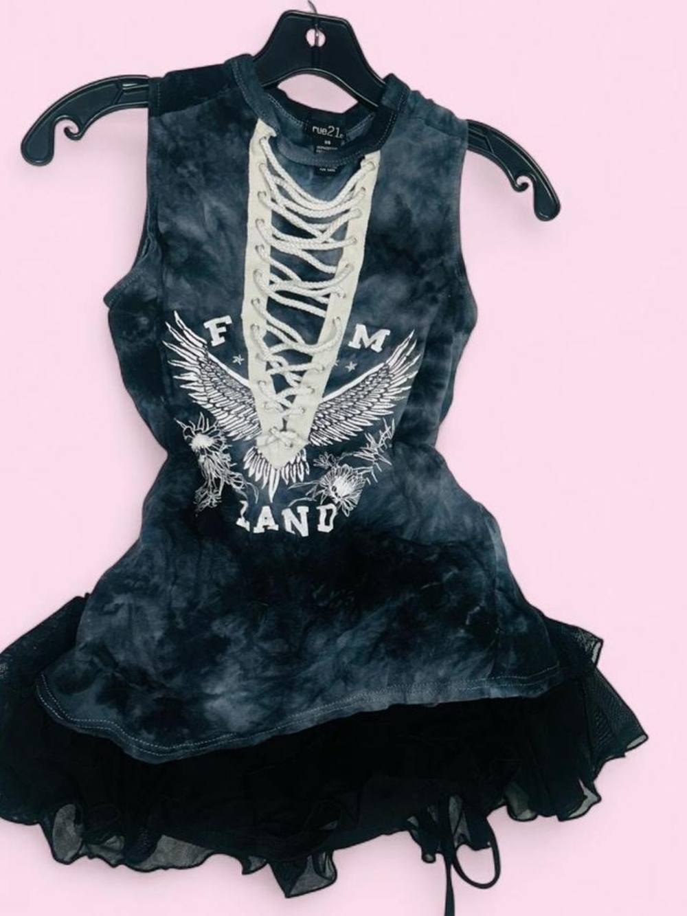 Rue21 Black Tie-Dye Lace-Up Graphic Dress
